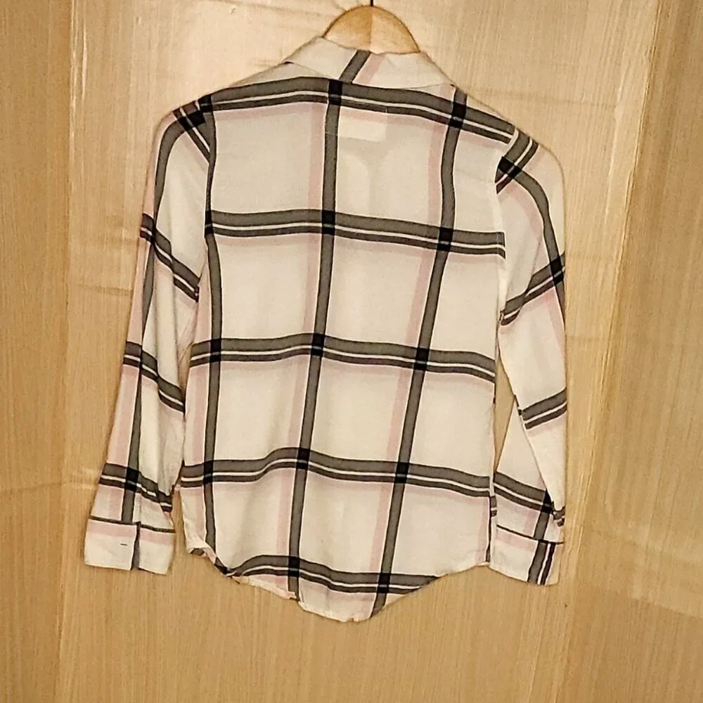 Justice Girls Ivory Pink Plaid Soft Button Down Shirt 12